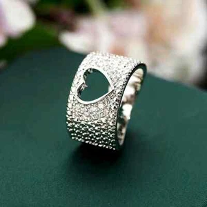 Titanium Ring with Hollowed Heart and Inlaid Zirconia Fashion Accessory Size 9.5 - Picture 1 of 7