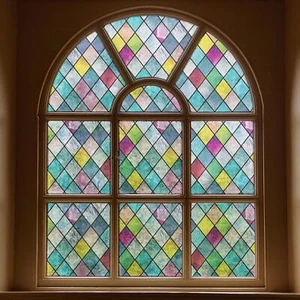 Stained Glass Window Film, Window Privacy Films, Colorful Lattice Window Tint, R - Picture 1 of 2