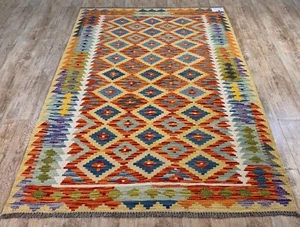 Genuine Authentic Hand-Knotted Vintage Afghan Kilim Wool Area Rug 190X133CM - Picture 1 of 9