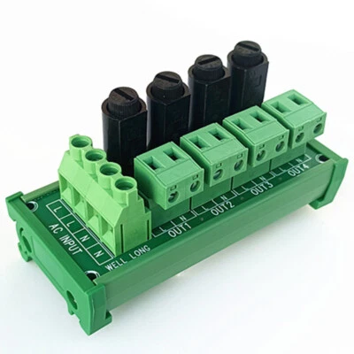 DIN Rail Mounted 4 Channel Pluggable Terminal Block Distribution Fuse Module - Image 1 of 4