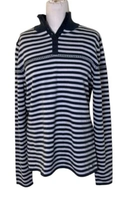 Suéter tejido de lana a rayas gris y blanco Horny Toad para mujer talla mediana Foto 1 de 4