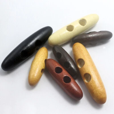 10pcs Wooden Toggle Horn Buttons Duffle Coat DIY Sewing Buttons Beige 2 Hole - Image 1 of 4