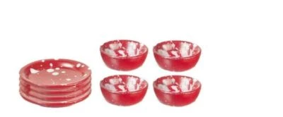 Bambole Casa Rosso a Macchie Piatti Set Miniatura Cucina Sala Stanza Accessorio - Immagine 1 di 4