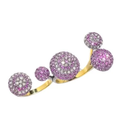 Ring Natural Pave Diamond Ruby Gemstone 925 Sterling Silver Fine Jewelry Gift - Image 1 of 4