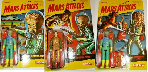 Reaction 3 3/4" ALIENS from MARS ATTACKS Lot of 3 Figures all MOC Cover