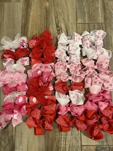 Lot of 36 Pink, Red, and White Heart Fabric Bows (Sold Together), Valentines - Picture 1 of 2