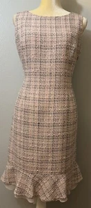 Rosa Tweed ärmellos kariertes Kleid mit Rüschenboden, Größe 12 Petite #54 - Bild 1 von 12