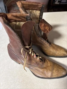 Antique Victorian Edwardian Womens Leather Lace Boots Shoes Heels - Lochman Mfg. - Picture 1 of 20