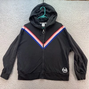 Victoria's Secret Pink Hoodie Women's Small Black Full Zip Stretch Cotton Soft - Picture 1 of 14