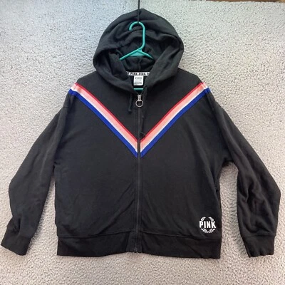 Victoria's Secret Sudadera con Capucha Rosa Para Mujer Pequeña Negra Cremallera Completa Elástica Algodón Suave Foto 1 de 4