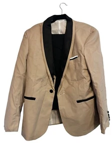 Mens 3 Piece Slim Fit Suit In Beige & Black With Jacket Vest & Pants NWOT - Picture 1 of 7