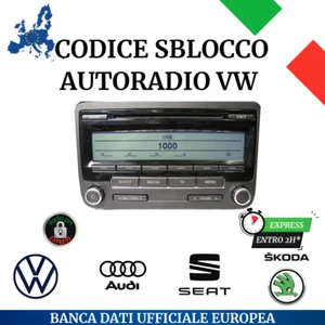 Codice Sblocco Autoradio VW RNS RCD 310 510 VW GOLF PASSAT POLO JETTA CADDY UP - Foto 1 di 3