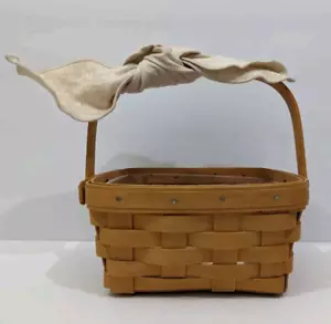 Longaberger Handmade Trinket Storage Basket 1999 Hand Woven W/ Liner Vintage - Picture 1 of 7