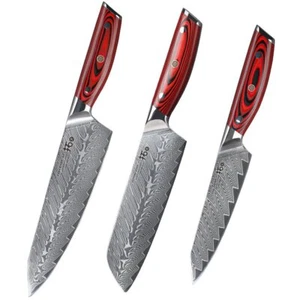 3Pcs Japanese Chef Utility Santoku Knife Japanese VG10 Damascus Steel Kitchen - Picture 1 of 12