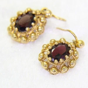 Pendientes cuentagotas vintage granate de oro amarillo de 9 quilates - Imagen 1 de 5