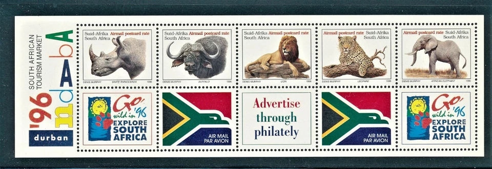 SOUTH AFRICA 1996 WILDLIFE THE BIG 5 INDABA PANE SG 821cb  - Image 1 of 1