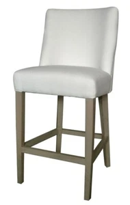 White Upholstered Bar Stool with Silver Ring at back - Picture 1 of 3