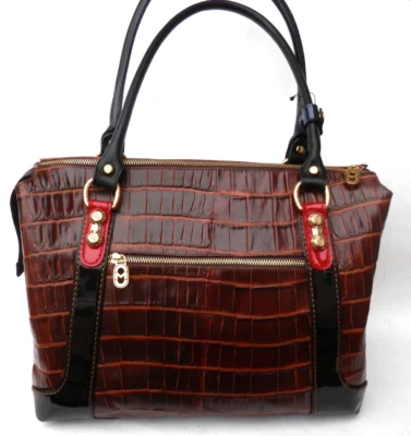 Новый большой Marino Orlandi коричневый/черный крок кожи сумка с короткими ручками ноутбука сделано в Италии - Изображение 1 из 4