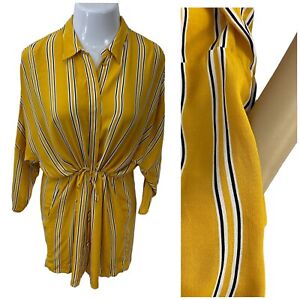 Topshop Womens Shirt Dress Size 6 Yellow Collar Button Up Pocket Draw String