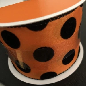 Orange Taft schwarz gepunktet Drahtkante Band 2,5" x 25 Fuß Kranz - Bild 1 von 4
