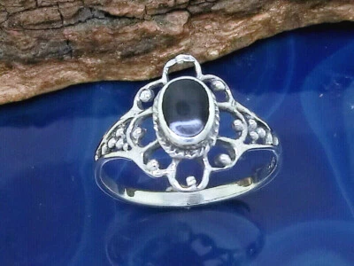 Fiore 925 Anello IN Argento Sterling Pietra Nero Onice Floral Donna - Immagine 1 di 4