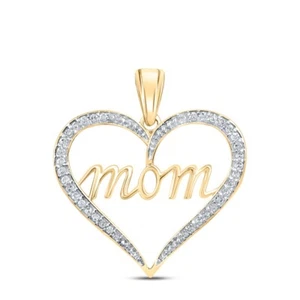 10K Yellow Gold Round Cut Diamond Women's Heart w/ MOM Family Pendant 1/10 CT. - Picture 1 of 1