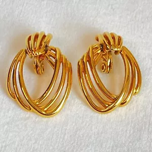 Vintage Monet Earrings Gold Tone Dangling Door Knockers - Picture 1 of 5