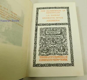 Antique Poetry Verse Book Robert Browning Agamemnon Of Aeschylus La Saisiaz &c - Picture 1 of 15