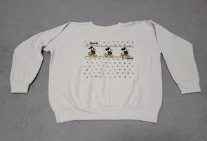 Vintage 80s Mickey Mouse Disney Sweatshirt Size L White Velva Sheen Made in USA - Picture 1 of 17