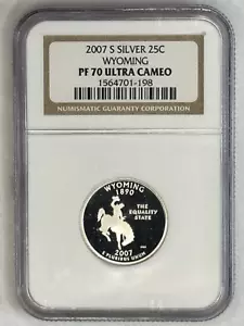 2007-S  - SILVER PROOF WYOMING STATE 25c - NGC PF70 UCAM - Picture 1 of 2