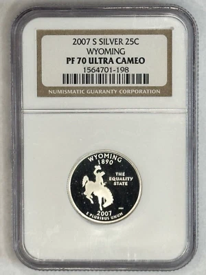 2007-S  - SILVER PROOF WYOMING STATE 25c - NGC PF70 UCAM - Image 1 of 2