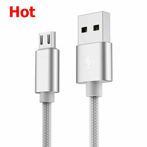 1M Micro USB Cable Charger Fast Charging Android Sync Nylon Braird Silver A30
