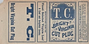 T.C. Bright Virginia Cut Plug Tabak Etikett rar A4Q - Bild 1 von 2
