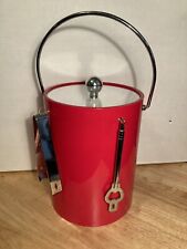 Mr Ice Bucket Red With Lid  Made in USA Incudes Bottle Opener Tongs