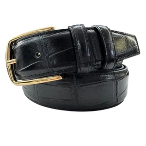 MEN ITALIAN LEATHER BELT BLACK CROCODILE GOLD BUCKLE S M L XL XXL 35MM - Picture 1 of 3