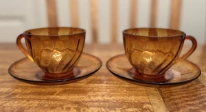 Vintage French Glcoloc Amber Glass Tea Cup & Saucer - Qty 2 - Picture 1 of 4