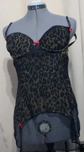 Victoria’s Secret 36B Black Leopard Mesh Cami Negligee Lingerie Babydoll Bra - Picture 1 of 2