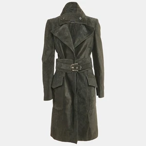 Gucci Charcoal Black Suede Button Front Trench Coat M - Picture 1 of 6