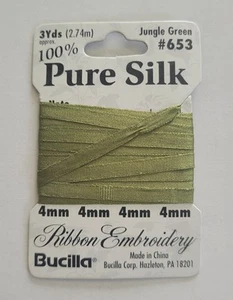 Bucilla Pure Silk Embroidery Ribbon | Jungle Green #653 | 4mm, 3 yds - Picture 1 of 1