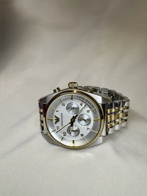 Emporio Armani AR-0396 Reloj Cronógrafo Hombre Dos Tonos Acero Inoxidable Blanco Foto 1 de 4