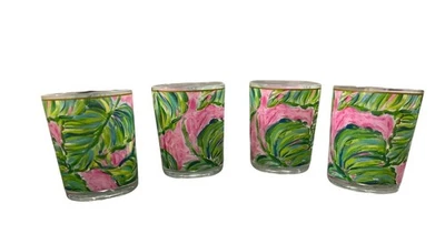Conjunto de 4 Copos Lo-Ball Floral Palma Lilly Pulitzer Acrílico 3,5” Rosa G - Imagem 1 de 4