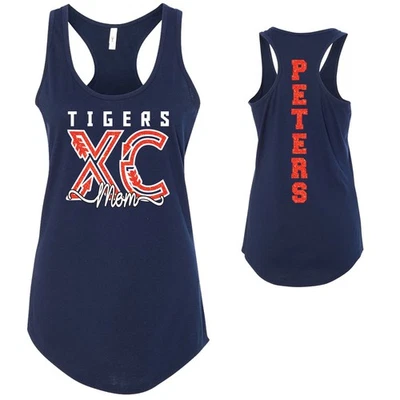 Camiseta sin mangas personalizada con brillo diseño de mamá de campo traviesa Next Level ajustada espalda deportiva Foto 1 de 4