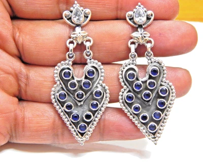 Blue Sapphire Boho Stud Earring 925 Sterling Silver Wedding Jewelry Gift For Her - Image 1 of 4