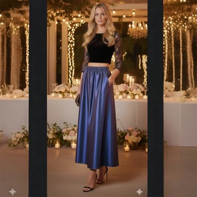 Maxi Falda De Colección Jessica McClintock para Gunne Sax Talla Grande Tafetta Púrpura Metálica Foto 1 de 4