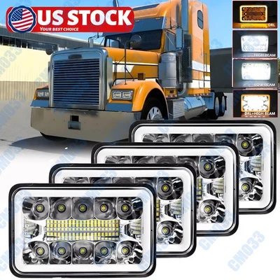 For Freightliner Classic FLD120 Western Star Semi Truck Black 4X6 LED Headlights - Image 1 of 4