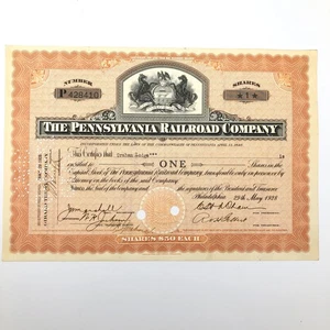 Certificado de stock vintage de Pennsylvania Railroad Company de 1928 - Imagen 1 de 6