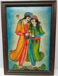 Quadro originale vintage/antico su pelle di capra in pelle 17 x 12 cornice legno - Foto 1 di 13