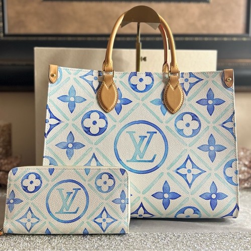 LOUIS VUITTON（LV） Louis Vuitton By The Pool On The Go MM Tote e Portafoglio con Cerniera Laguna Blu Set