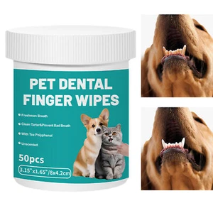50PCS Dental Care Finger Wipes Dogs/Cats Reduces Plaque & Freshens Breath Teeth - Picture 1 of 8