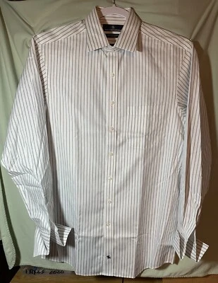 Camisa de Vestir HART SCHAFFNER MARX Sin Hierro Algodón Pima Rayas Blancas Talla 15 1/2-35 Foto 1 de 4